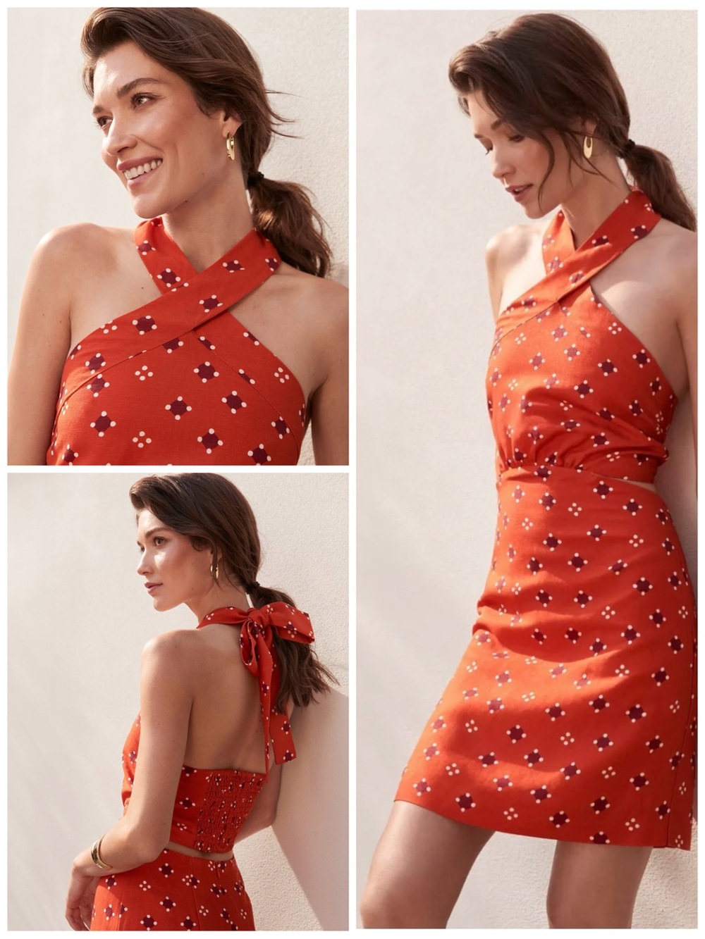 NEW Ann Taylor Geo Linen Halter Sheath Mini Dress with Cutout, Size 6